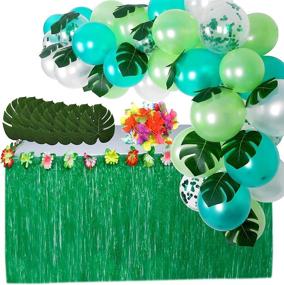 img 4 attached to 🌺 Hawaiian Grass Table Skirt | Luau Moana Party Supplies | Hula Tiki Decorations: Tropical Balloon & Leaf Set for Tropical Theme Birthday Party