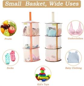 img 3 attached to 🌟 Space-Saving 4-Pack Mesh Organizer Baskets with 4 ‘S’ Hooks - Foldable Storage Bag for Kids' Toys, 3-Tier Drying Net for Bra, Socks & Underwear - Anti-Awkward Design (2 Color Options)