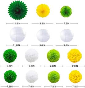 img 4 attached to 🎉 Vibrant Yellow Green Party Decoration Kit: Hanging Paper Fans, Lanterns, Flowers, Pom Poms and 3D Butterfly Green Leaves Garland - Ideal for Birthday, Wedding, Engagement, Baby Shower & More!