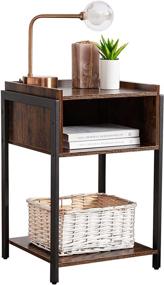 img 4 attached to Farmhouse Nightstand – UHSTORAGE Side Table with Open Drawer and Shelf for Living Room and Bedroom, Industrial Design, Steel Frame, Rustic Brown and Black Finish