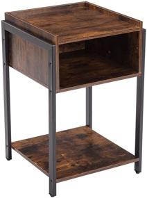 img 3 attached to Farmhouse Nightstand – UHSTORAGE Side Table with Open Drawer and Shelf for Living Room and Bedroom, Industrial Design, Steel Frame, Rustic Brown and Black Finish