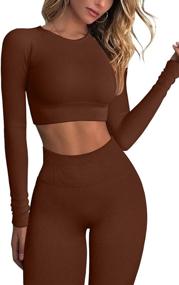 img 3 attached to 🏋️ QINSEN Ribbed Long Sleeve Crop Top and Tummy Control Leggings Set for Women - Seamless Workout Outfits (2 Piece)