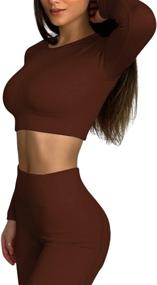 img 2 attached to 🏋️ QINSEN Ribbed Long Sleeve Crop Top and Tummy Control Leggings Set for Women - Seamless Workout Outfits (2 Piece)