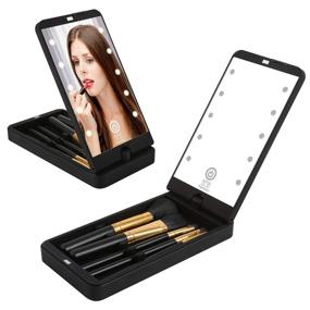 img 3 attached to 💄 Supremacy - LED Lighted Makeup Cosmetic Mirror: Perfect Portable Black Mirror with 10 Dimmable LED Lights, Touch Switch, Full Set of Brushes, and Travel-friendly Design