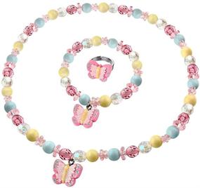 img 3 attached to 🦋 Butterfly Stretch Necklace and Bracelet Set for Little Girls - Princess Jewelry for Kids with Play Necklaces and Rings