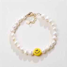 img 3 attached to 🙂 AllenCOCO Unisex Happy Face Emoji Smiley Bead Baroque Pearl Bracelet - Stylish & Playful Jewelry Accessory