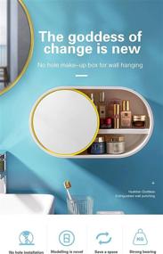 img 3 attached to 🪞 Versatile Wall-mounted Yellow Makeup Mirror and Storage Cabinet: 360-Degree Rotating, Dustproof, Waterproof, Perfume Rack, Spice Rack - No Drilling Required