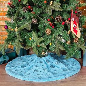 img 4 attached to 🎄 N&T NIETING Luxury Faux Fur Christmas Tree Skirt - 30 Inch Snowflake Mat for Xmas Holiday Decoration in Blue