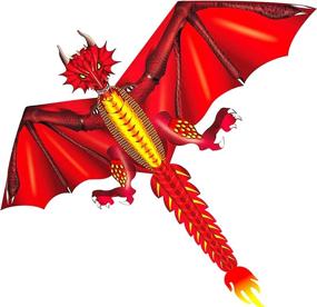 img 4 attached to 🐉 HENGDA KITE - New Ice and Fiery Dragon Kite - Easy to Fly - 52inch x 63inch Single Line with Tail (Fiery): Unleash the Serpent's Roar in the Skies!