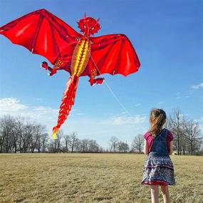 img 3 attached to 🐉 HENGDA KITE - New Ice and Fiery Dragon Kite - Easy to Fly - 52inch x 63inch Single Line with Tail (Fiery): Unleash the Serpent's Roar in the Skies!