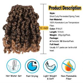 img 1 attached to 🔥 10 Inch Pre-twisted Spring Twist Hair 4 Packs | Passion Twist Crochet Hair for Black Women | Short Curly Spring Twist Braiding Hair | 1B/27 Color