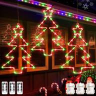 🎄 enhance your holiday décor with christmas window lights 3 pack - battery operated led star light, 8 modes timer fairy hanging light - waterproof décor for home tree porch holiday party indoor fireplace decoration in red & green логотип