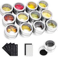 versatile magnetic spice tins: set of 12 stainless steel storage containers with clear lids, ideal for refrigerators or grills. логотип