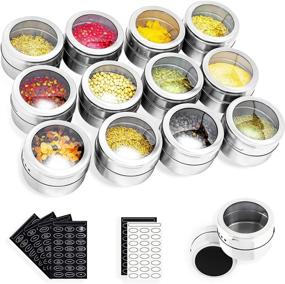 img 4 attached to Versatile Magnetic Spice Tins: Set of 12 Stainless Steel Storage Containers with Clear Lids, Ideal for Refrigerators or Grills.