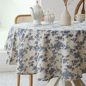 img 4 attached to 🌊 Durable Floral Dark Blue Round Tablecloth - 60 Inch Dia. - Linen Fabric, Dust-Proof & Wrinkle Resistant - Suitable for Indoor & Outdoor Dining, Restaurant, Picnic - Washable Table Cover