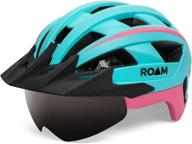 🚴 roam road bike helmet - sun visor and led light - durable accessories for adult women and men - universal size (adjustable) - removable magnetic goggles - multi flash bike light logo