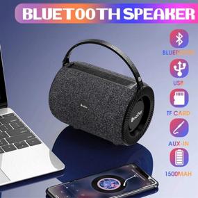 img 2 attached to 🔊 Портативная Bluetooth-колонка с высококачественным стереозвуком и глубоким басом, совместимость с картами TF, встроенным микрофоном для путешествий, кемпинга, походов, спальни