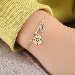 img 2 attached to 🎓 14K Gold Plated Graduation Bracelets for Women - MONOOC Compass Arrow Necklace & Dainty Charm Bracelet Set for College & High School Graduation Gifts