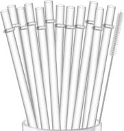 🥤 12-pack of alink reusable clear hard plastic straws, 10.5 inch tumbler drinking straws with cleaning brush logo