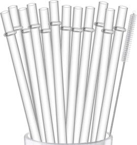 img 4 attached to 🥤 12-Pack of ALINK Reusable Clear Hard Plastic Straws, 10.5 inch Tumbler Drinking Straws with Cleaning Brush