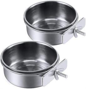 img 4 attached to 🦜 Pack of 2 Stainless Steel Parrot Feeding Cups, PINVNBY Bird Food Dish with Clamp Holder for Cockatiel Conure Budgies Parakeet Parrot Macaw Small Animal Chinchilla