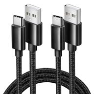 10-футовый usb c кабель для зарядки: быстрая зарядка, прочный нейлоновый оплетенный корд - 2 штуки, черный логотип