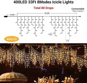 img 2 attached to Christmas Decoration 400 LED Icicle Lights - Warm White 32Ft 80 Drops - Indoor Outdoor Xmas Fairy Icy Cycle Lights - Window Curtain Hanging Connectable 8 Twinkle Modes For Wedding Proof Holiday Decor