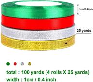 🎁 decyool metallic glitter fabric christmas ribbons - 4 rolls, 100 yards, 10mm wide - ideal for gift wrapping and holiday decoration at festivals logo