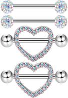 💎 stainless steel nipple rings with cz barbell rhinestone, set of 2 - 14 gauge nipple studs for body piercing of nipple and tongue logo