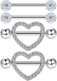 img 4 attached to 💎 Stainless Steel Nipple Rings with CZ Barbell Rhinestone, Set of 2 - 14 Gauge Nipple Studs for Body Piercing of Nipple and Tongue