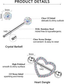 img 3 attached to 💎 Stainless Steel Nipple Rings with CZ Barbell Rhinestone, Set of 2 - 14 Gauge Nipple Studs for Body Piercing of Nipple and Tongue