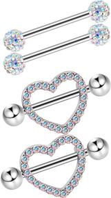 img 2 attached to 💎 Stainless Steel Nipple Rings with CZ Barbell Rhinestone, Set of 2 - 14 Gauge Nipple Studs for Body Piercing of Nipple and Tongue