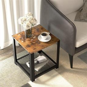 img 3 attached to 🔥 Rustic Torched Wood 2-Tier Side Table with Metal Mesh Bottom - Bedroom and Living Room End Table, Night Stand, Sofa, Couch, Office Storage Space (Torched Wood)