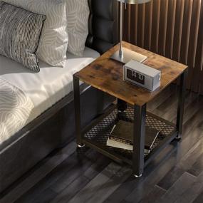 img 2 attached to 🔥 Rustic Torched Wood 2-Tier Side Table with Metal Mesh Bottom - Bedroom and Living Room End Table, Night Stand, Sofa, Couch, Office Storage Space (Torched Wood)