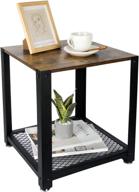 🔥 rustic torched wood 2-tier side table with metal mesh bottom - bedroom and living room end table, night stand, sofa, couch, office storage space (torched wood) logo