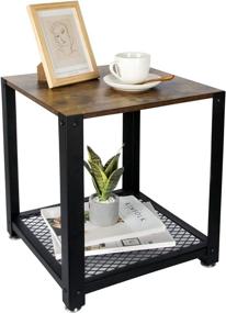 img 4 attached to 🔥 Rustic Torched Wood 2-Tier Side Table with Metal Mesh Bottom - Bedroom and Living Room End Table, Night Stand, Sofa, Couch, Office Storage Space (Torched Wood)