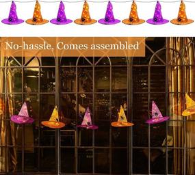 img 2 attached to Twinkle Star Halloween Decorations 8 Pcs Lighted Hanging Witch Hats - 14ft 56 LEDs Halloween Indoor Outdoor Remote Control String Lights - Battery Powered with 8 Lighting Modes for Garden, Yard, Tree