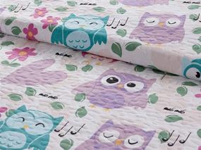 img 1 attached to 🦉 Kids Zone Collection Bedspread Set: Singing Owl Music Notes Hearts Flower Leaves in Pink Purple Aqua Blue - Perfect for Girls/Teens - Twin Size