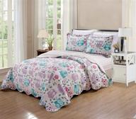 🦉 kids zone collection bedspread set: singing owl music notes hearts flower leaves in pink purple aqua blue - perfect for girls/teens - twin size logo