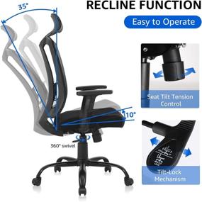 img 3 attached to 🪑 Mastery Mart High Back Mesh Ergonomic Office Chair with Adjustable Headrest and Lumbar Support, Thick Seat Cushion, Swivel Executive Task Computer Chair for Work, Home, Gaming