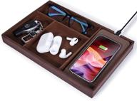 🔋 versatile valet tray: wireless charging, nightstand & desk organizer, men's jewelry box, brown faux leather catch all tray logo