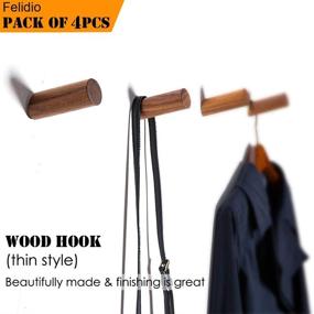 img 3 attached to Premium Walnut Wood Wall Hooks: Stylish Rustic Coat Hook 4-Pack 🎩 for Hanging Towels, Clothes & Hats – Heavy Duty Robe Hook Rack