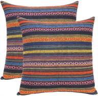 🌈 bohemian decorative throw pillow covers - set of 2 | vibrant multicolor boho mexican retro stripe pillow cases to enhance your home décor, 18x18 inch логотип