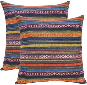 img 4 attached to 🌈 Bohemian Decorative Throw Pillow Covers - Set of 2 | Vibrant Multicolor Boho Mexican Retro Stripe Pillow Cases to Enhance Your Home Décor, 18x18 Inch