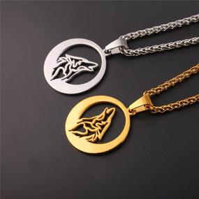 img 3 attached to Adjustable Spiga Chain Stainless 🐺 Steel Wolf Necklace with Hollow Round Pendant