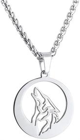img 4 attached to Adjustable Spiga Chain Stainless 🐺 Steel Wolf Necklace with Hollow Round Pendant