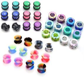 img 3 attached to 🌈 36pcs PiercingJ Candy Colors Spots Acrylic Ear Stretching Plugs Kit with Double-Flared Thin Silicone Saddle Tunnels Set