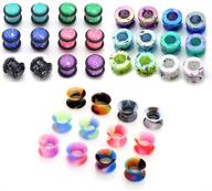 🌈 36pcs piercingj candy colors spots acrylic ear stretching plugs kit with double-flared thin silicone saddle tunnels set logo