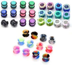 img 4 attached to 🌈 36pcs PiercingJ Candy Colors Spots Acrylic Ear Stretching Plugs Kit with Double-Flared Thin Silicone Saddle Tunnels Set