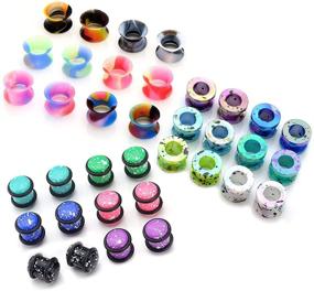 img 2 attached to 🌈 36pcs PiercingJ Candy Colors Spots Acrylic Ear Stretching Plugs Kit with Double-Flared Thin Silicone Saddle Tunnels Set